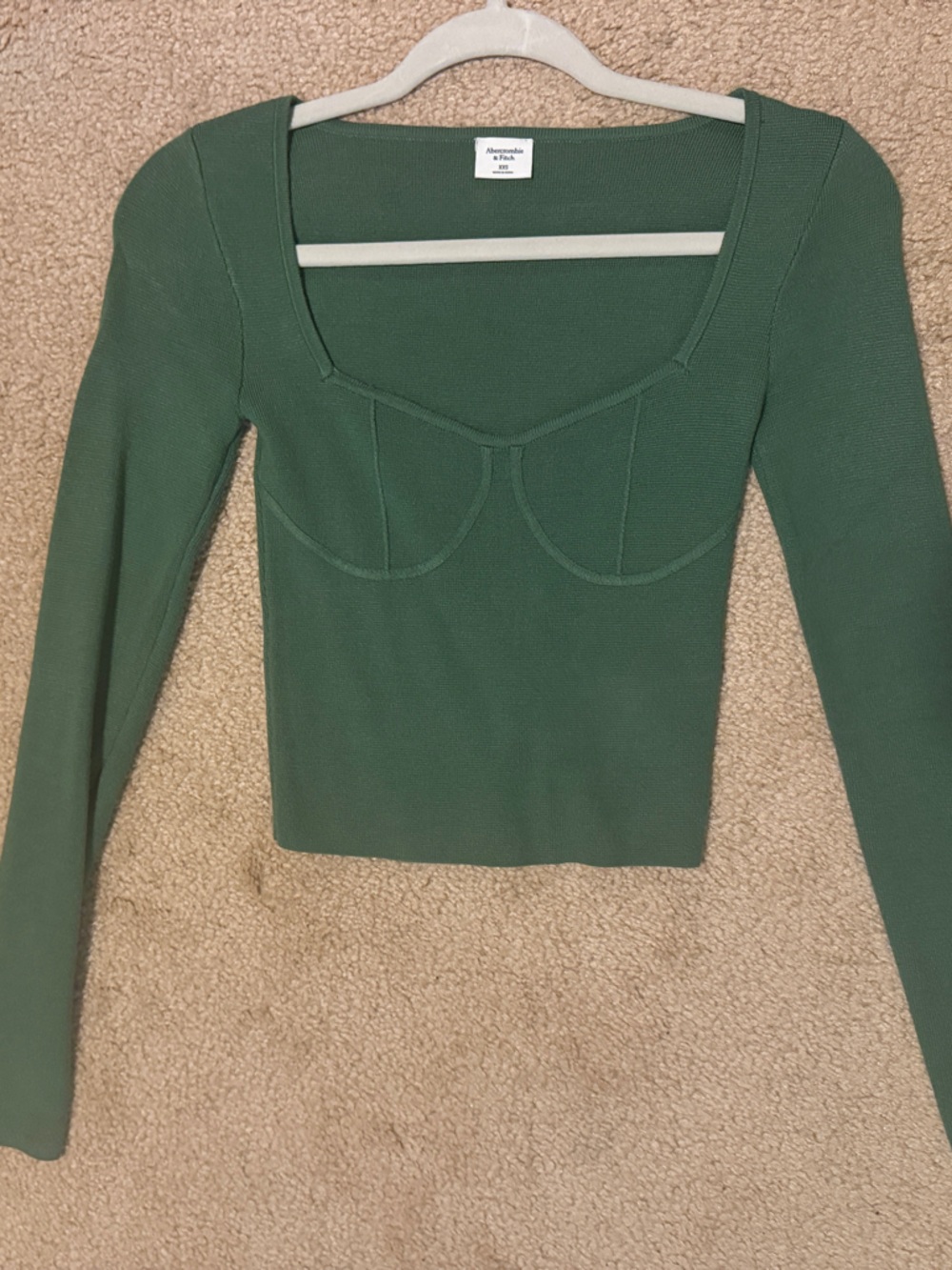 Abercrombie & Fitch Forest Green Long Sleeve Square Neck Top